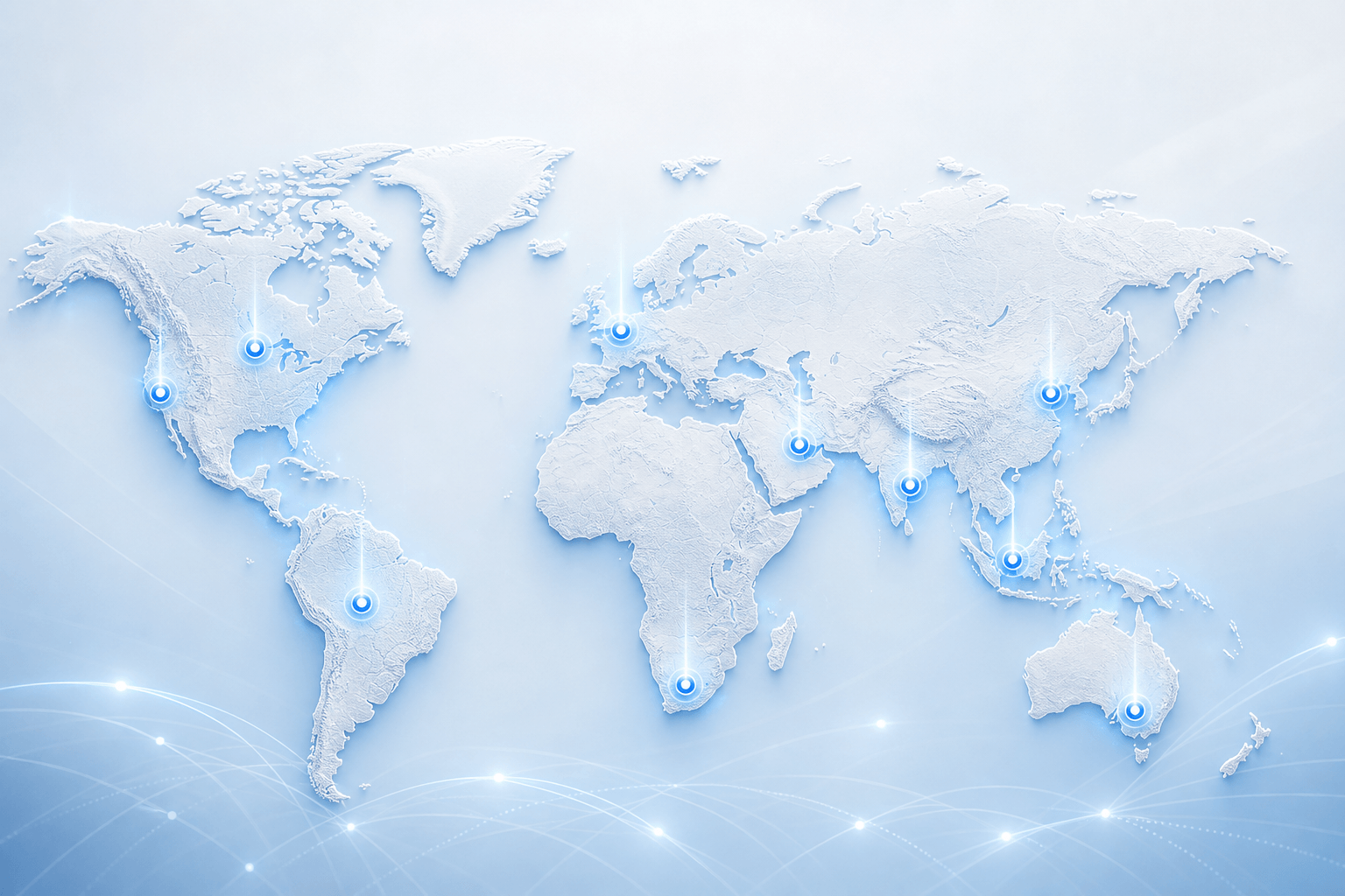 Global distribution illustration with world map and location markers
